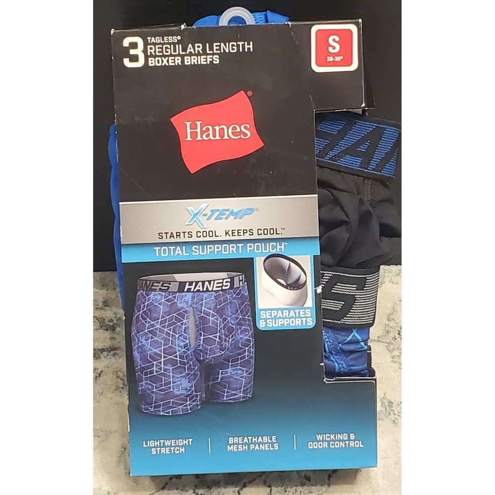 Mens 3-Pack Hanes X-Temp Support Pouch Tagless Boxer Briefs Regular Length S
